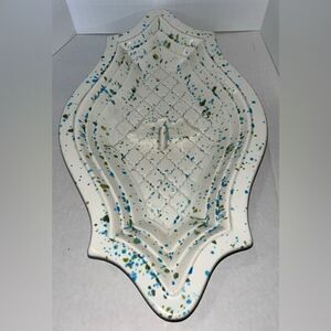 Vintage MCM Atlantic Mold blue green speckld confetti Ashtray Candy Dish Tray